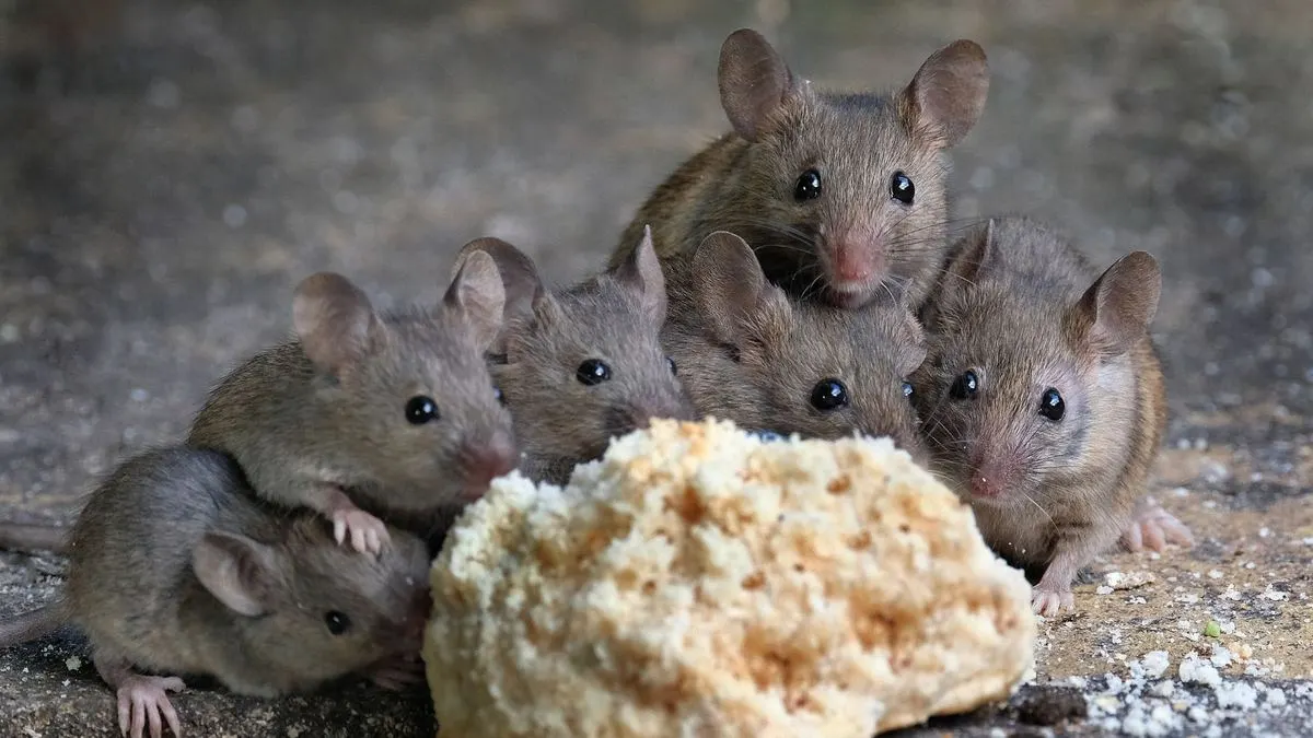 House mouse with grey-brown fur, large rounded ears, pointed snout and long scaly tail